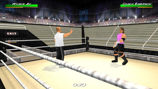 An exciting wrestling match in a vibrant 3D arena, capturing the energy and passion of WR3D Free.