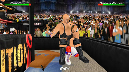 An exciting wrestling match in a vibrant 3D arena, capturing the energy and passion of WR3D Free.