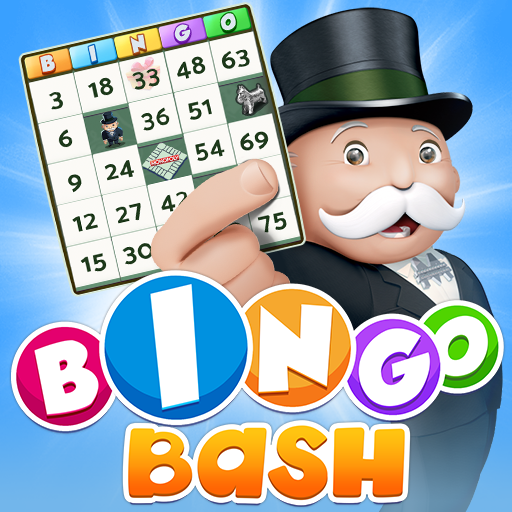 A vibrant and lively atmosphere of players enjoying Bingo Bash with colorful bingo cards and joyful expressions.