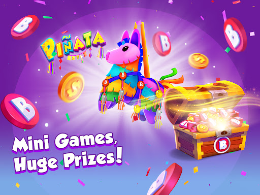 A vibrant and lively atmosphere of players enjoying Bingo Bash with colorful bingo cards and joyful expressions.