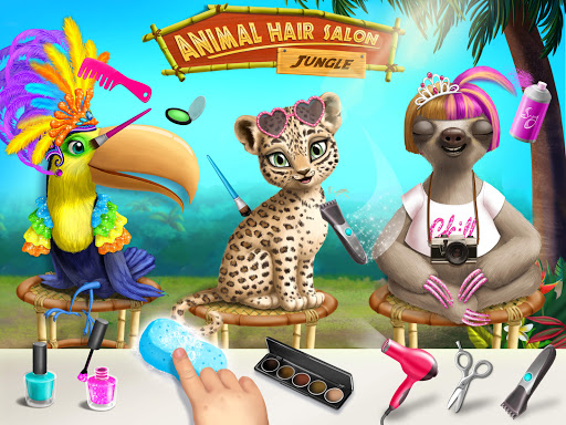 Joyful kids playing Animal Hair Salon 2 Jungle, styling animals with creativity and fun.