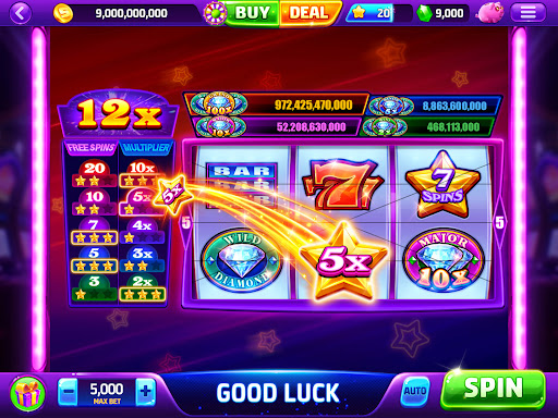 A vibrant and exciting portrayal of a virtual casino environment, capturing the thrill and allure of slot machines.