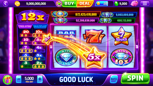 A vibrant and exciting portrayal of a virtual casino environment, capturing the thrill and allure of slot machines.