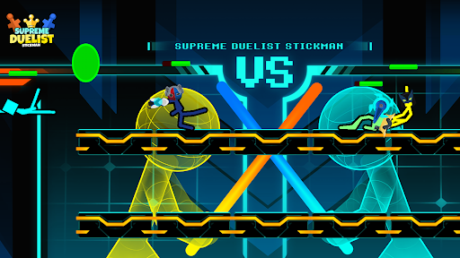 A thrilling duel between two stickman characters in a vibrant, action-packed arena.