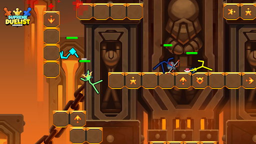 A thrilling duel between two stickman characters in a vibrant, action-packed arena.