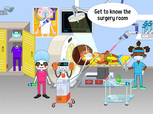 A colorful and engaging image of children playing a hospital-themed game, capturing joy, learning, and exploration in a safe and educational environment.