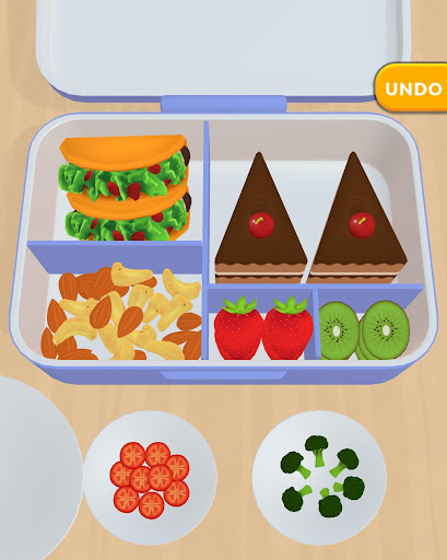 A whimsical and colorful depiction of a virtual lunch box filled with a variety of creative and delicious food items, symbolizing the joy and creativity of cooking.