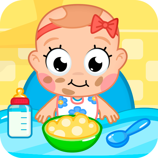 A joyful and colorful representation of a baby care game, exuding warmth and nurturing vibes.