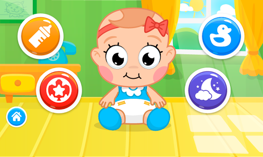 A joyful and colorful representation of a baby care game, exuding warmth and nurturing vibes.