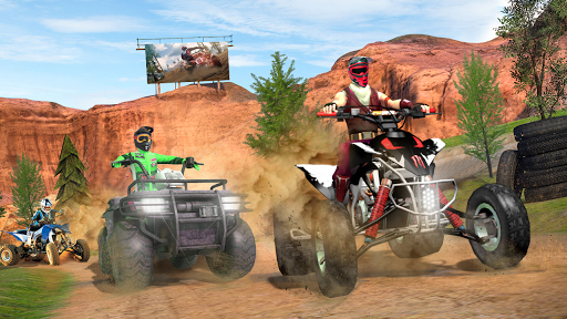 A thrilling race across rugged terrain, capturing the excitement and adventure of ATV Quad Bike Games.