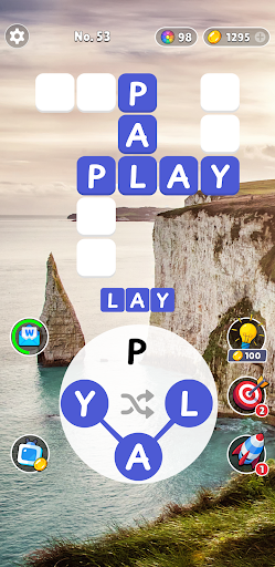 An engaging image of a person solving a word puzzle on their mobile device, showcasing concentration and enjoyment.