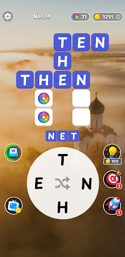 An engaging image of a person solving a word puzzle on their mobile device, showcasing concentration and enjoyment.