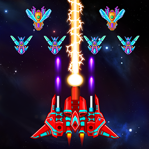 A thrilling space battle scene from Alien Shooter: Galaxy Attack, showcasing a spacecraft amidst vibrant explosions and alien ships.