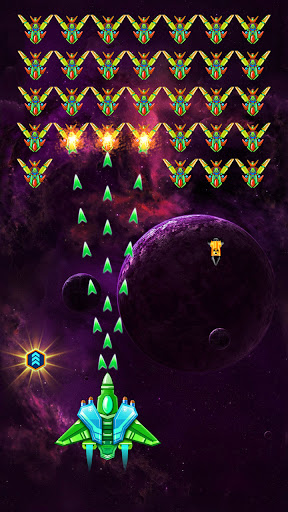 A thrilling space battle scene from Alien Shooter: Galaxy Attack, showcasing a spacecraft amidst vibrant explosions and alien ships.