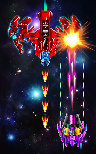 A thrilling space battle scene from Alien Shooter: Galaxy Attack, showcasing a spacecraft amidst vibrant explosions and alien ships.