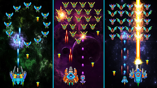 A thrilling space battle scene from Alien Shooter: Galaxy Attack, showcasing a spacecraft amidst vibrant explosions and alien ships.