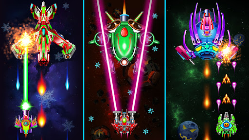 A thrilling space battle scene from Alien Shooter: Galaxy Attack, showcasing a spacecraft amidst vibrant explosions and alien ships.