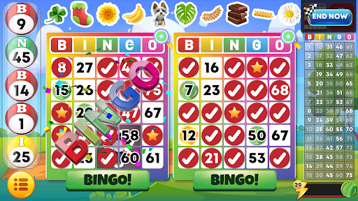 A vibrant and exciting bingo game adventure, capturing the joy and thrill of playing bingo with friends.