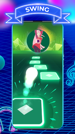 A vibrant and dynamic representation of music notes dancing with a colorful ball, capturing the essence of rhythm and movement in the Beat Hopper game.