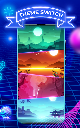 A vibrant and dynamic representation of music notes dancing with a colorful ball, capturing the essence of rhythm and movement in the Beat Hopper game.