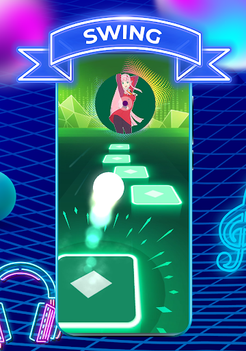 A vibrant and dynamic representation of music notes dancing with a colorful ball, capturing the essence of rhythm and movement in the Beat Hopper game.