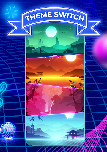 A vibrant and dynamic representation of music notes dancing with a colorful ball, capturing the essence of rhythm and movement in the Beat Hopper game.