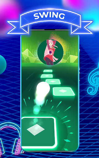 A vibrant and dynamic representation of music notes dancing with a colorful ball, capturing the essence of rhythm and movement in the Beat Hopper game.