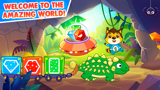 A joyful toddler exploring a vibrant world of dinosaurs, filled with fun and learning.