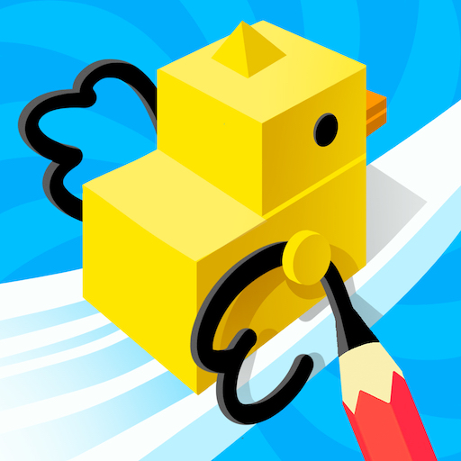 A cube character climbing with drawn legs in a colorful and challenging terrain, symbolizing creativity and fun in gaming.