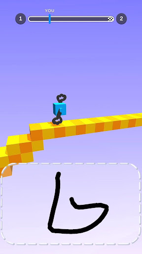 A cube character climbing with drawn legs in a colorful and challenging terrain, symbolizing creativity and fun in gaming.