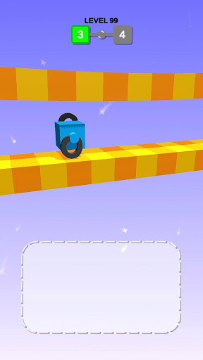 A cube character climbing with drawn legs in a colorful and challenging terrain, symbolizing creativity and fun in gaming.