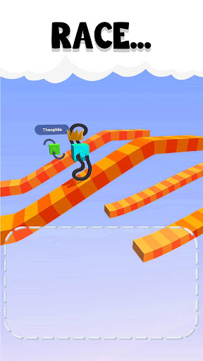 A cube character climbing with drawn legs in a colorful and challenging terrain, symbolizing creativity and fun in gaming.