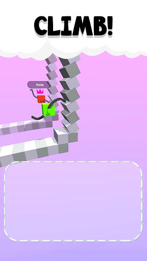 A cube character climbing with drawn legs in a colorful and challenging terrain, symbolizing creativity and fun in gaming.