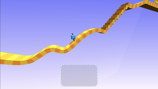 A cube character climbing with drawn legs in a colorful and challenging terrain, symbolizing creativity and fun in gaming.