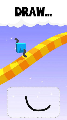 A cube character climbing with drawn legs in a colorful and challenging terrain, symbolizing creativity and fun in gaming.