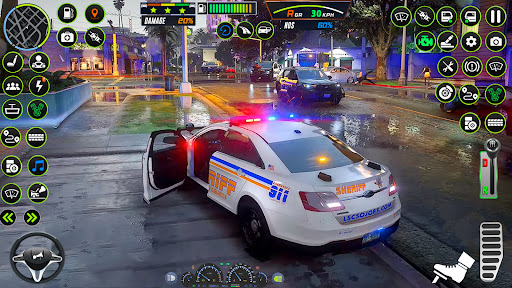 A thrilling police car chase through the bustling streets of New York City, capturing the adrenaline and excitement of law enforcement in action.