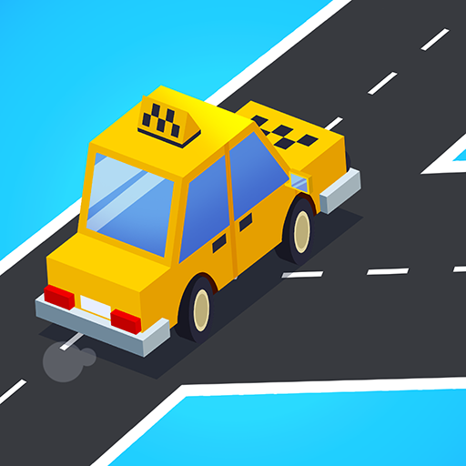 A thrilling taxi ride through a bustling city, capturing the excitement and dynamic energy of a mobile game adventure.