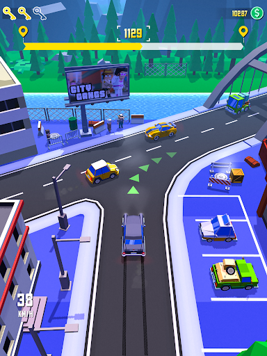 A thrilling taxi ride through a bustling city, capturing the excitement and dynamic energy of a mobile game adventure.