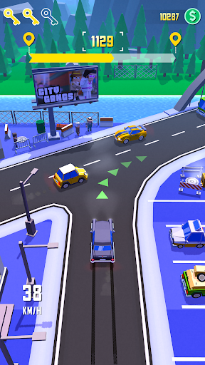 A thrilling taxi ride through a bustling city, capturing the excitement and dynamic energy of a mobile game adventure.