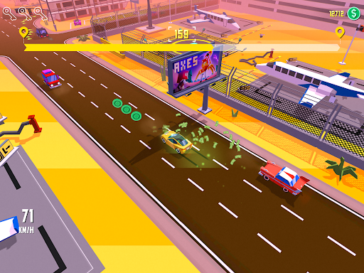 A thrilling taxi ride through a bustling city, capturing the excitement and dynamic energy of a mobile game adventure.