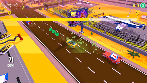 A thrilling taxi ride through a bustling city, capturing the excitement and dynamic energy of a mobile game adventure.