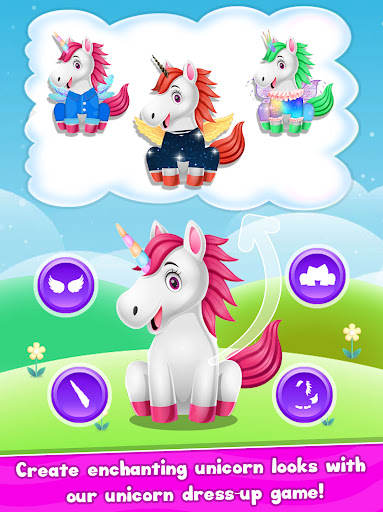 A joyful toddler engaged with a colorful and educational mobile app, surrounded by vibrant unicorn-themed graphics, representing a magical and enriching learning experience.