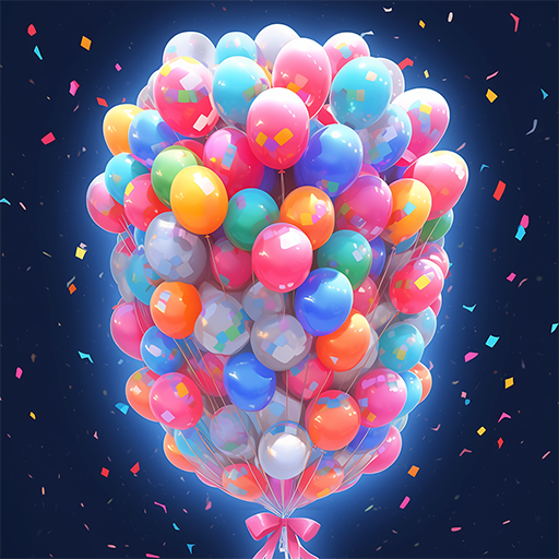 A vibrant and colorful depiction of balloons and cubes in a playful and joyful setting, representing the excitement and fun of a puzzle game adventure.