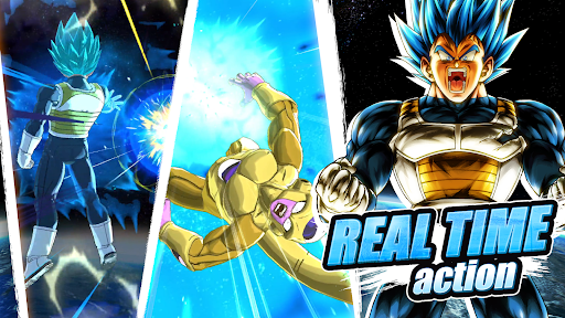 A thrilling and colorful battle scene from Dragon Ball Legends, featuring iconic anime characters in an intense showdown, capturing the excitement and energy of the game.