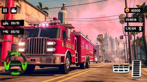 A child enthusiastically playing a fire truck rescue game, embodying the excitement and educational value of the experience.