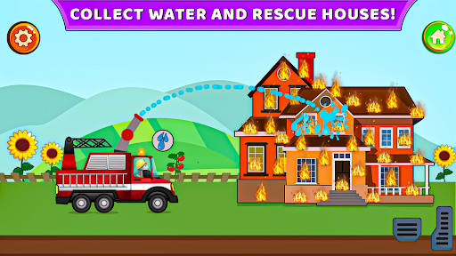 A child enthusiastically playing a fire truck rescue game, embodying the excitement and educational value of the experience.