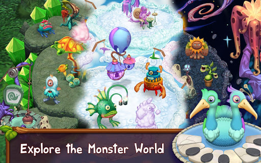 A vibrant and whimsical scene of musical monsters joyfully performing on a lush island, capturing the enchanting and creative essence of My Singing Monsters.