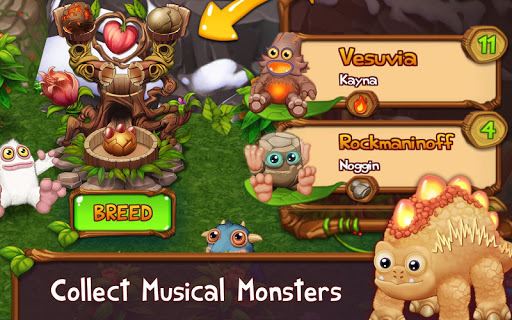 A vibrant and whimsical scene of musical monsters joyfully performing on a lush island, capturing the enchanting and creative essence of My Singing Monsters.