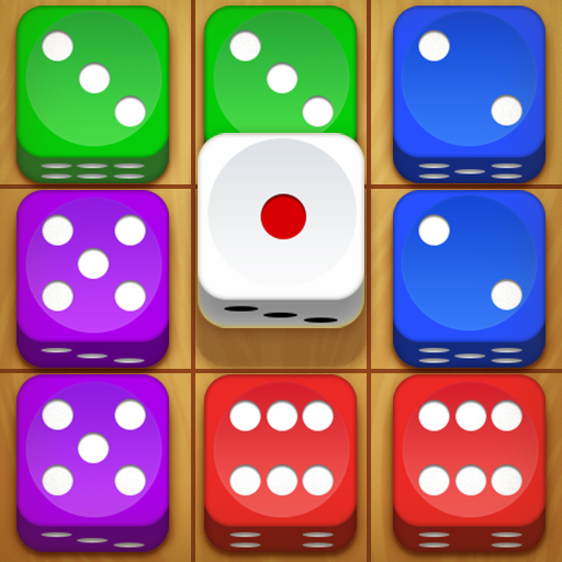 A vibrant, colorful puzzle game interface filled with dice, evoking excitement and strategic thinking.