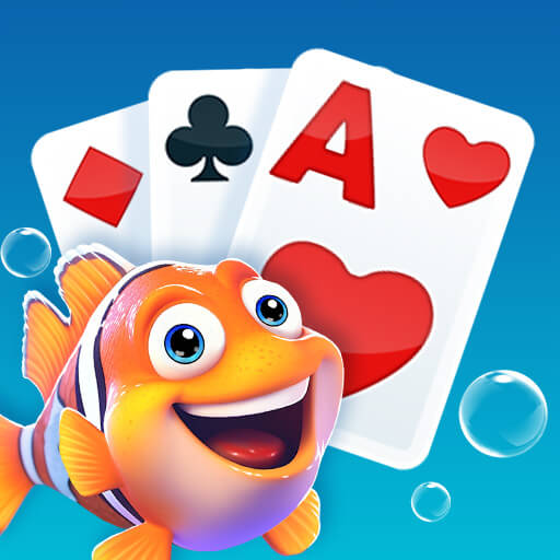 A vibrant and colorful underwater world filled with lively fish, representing the fun and engaging theme of the Solitaire Fish card game.